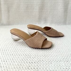 Express Crystal Ball Faux Beige Nude Croc Embossed Slide Low Heel Sandals 6